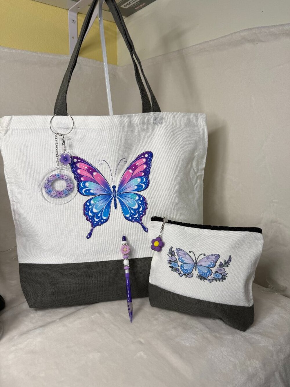 Butterfly Tote Bag Set with Matching Pouch & Pen